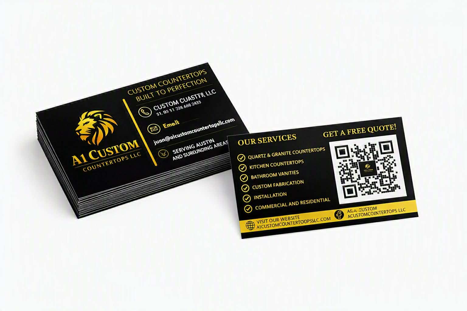 Business card design for Juan A1 Custom Countertops LLC